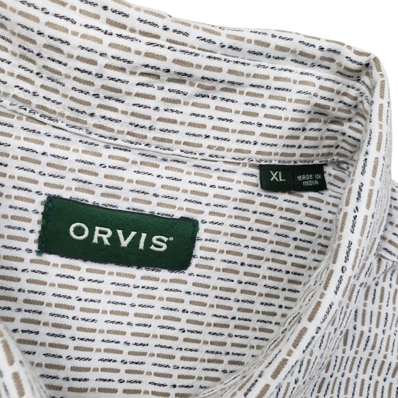 Orvis Weave Shirt Mens XL White Geometric Embroidered Short Sleeve Button Up - Picture 5 of 11